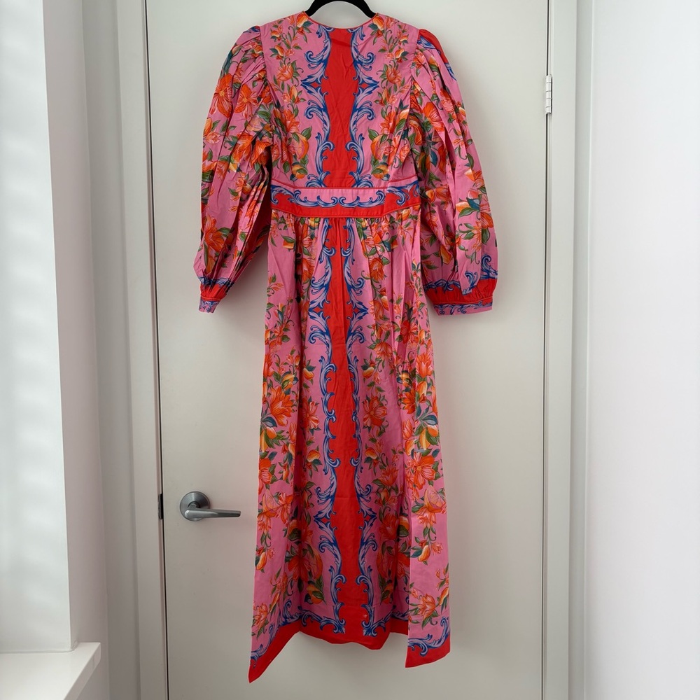 NWT Farm Rio Sicily Flowers Orange Printed Cotton Maxi Dress XS - Picture 7 of 16